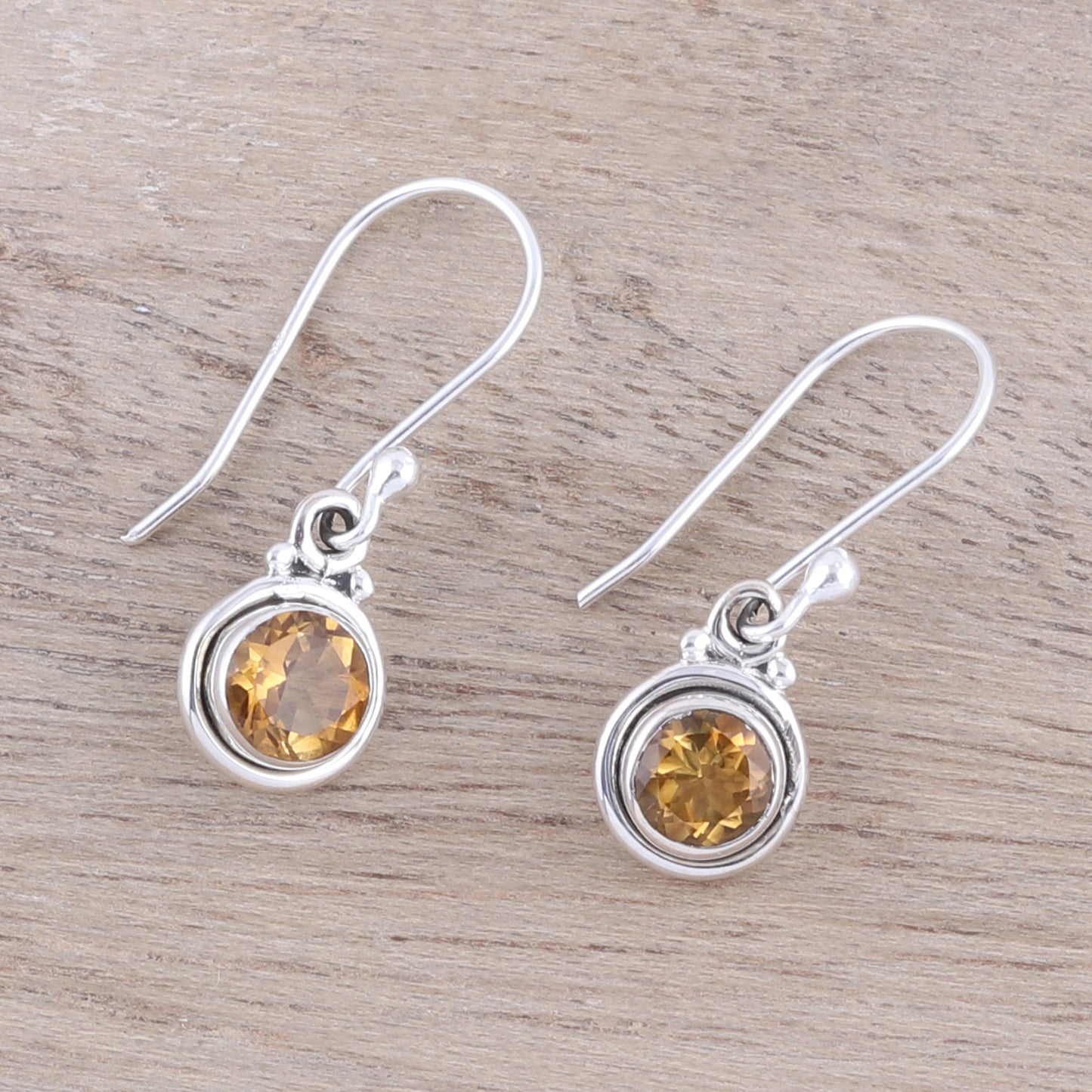 Glistening Circles Faceted Citrine Dangle Earrings from India