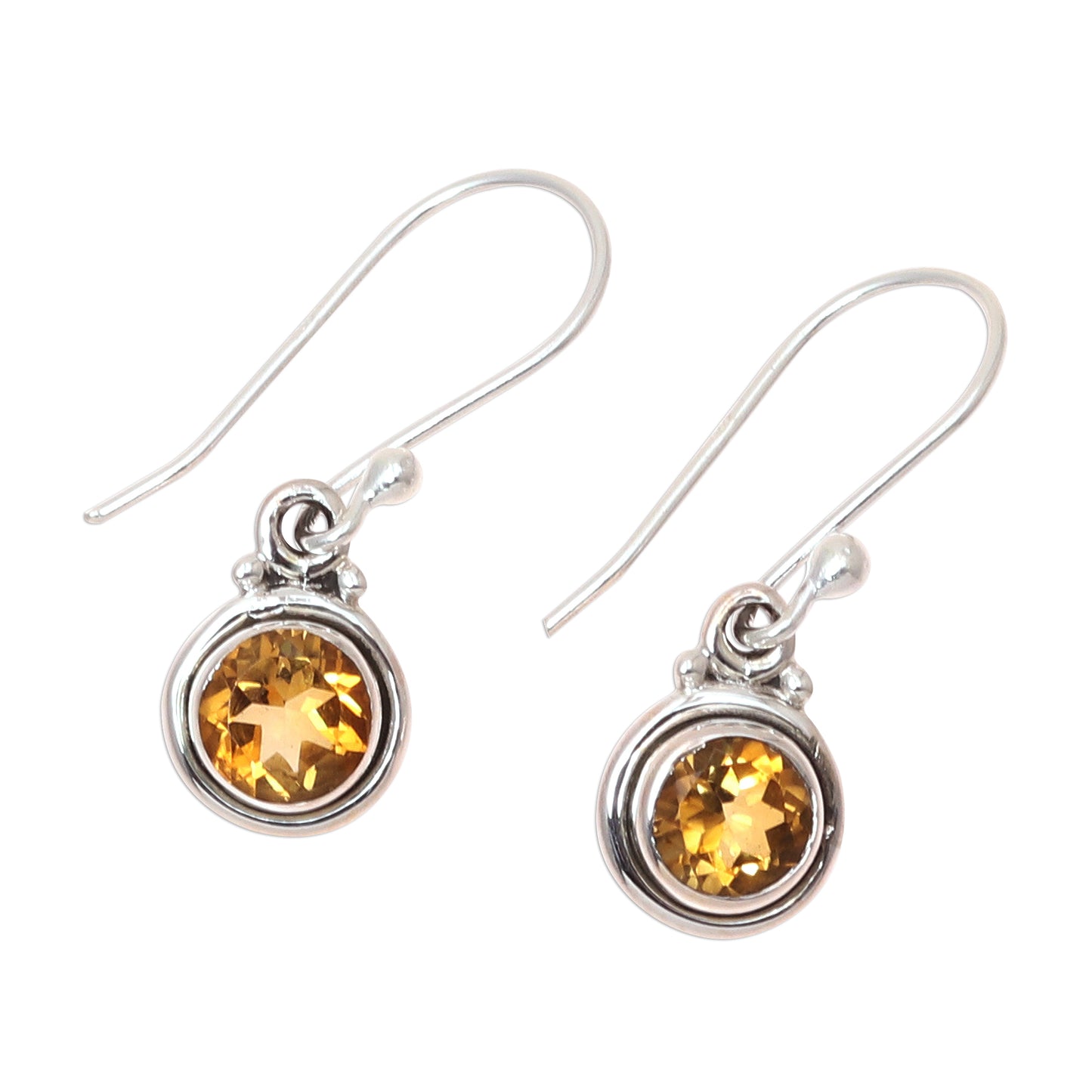 Glistening Circles Faceted Citrine Dangle Earrings from India