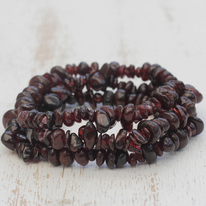 Garnet Fascination Set of Three Garnet Beaded Stretch Bracelets from Brazil