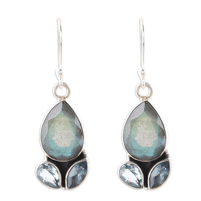 Misty Rain Labradorite and Blue Topaz Sterling Silver Dangle Earrings