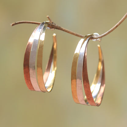 Metallic Rainbow Gold Accent Sterling Silver Half-Hoop Earrings from Bali