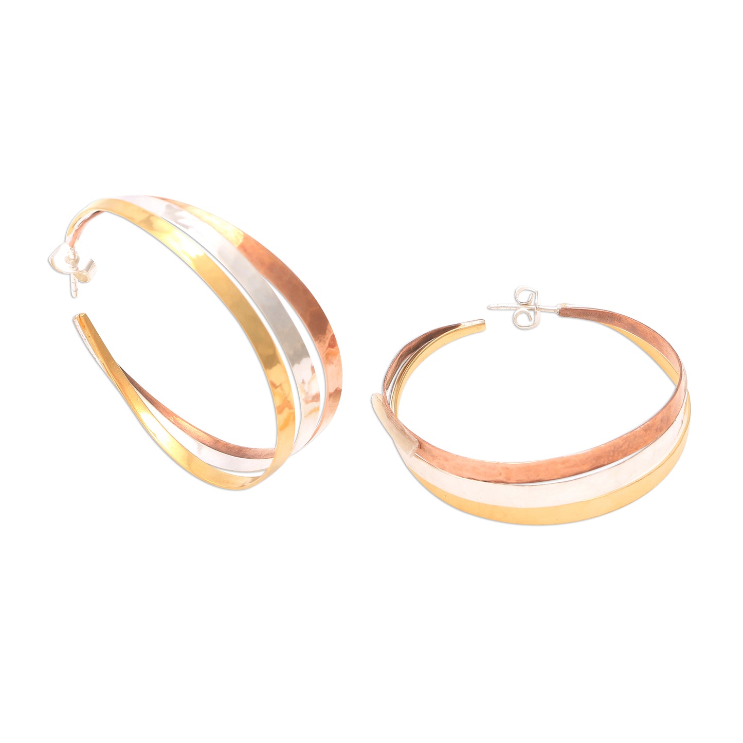 Metallic Rainbow Gold Accent Sterling Silver Half-Hoop Earrings from Bali