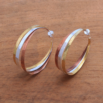 Metallic Rainbow Gold Accent Sterling Silver Half-Hoop Earrings from Bali