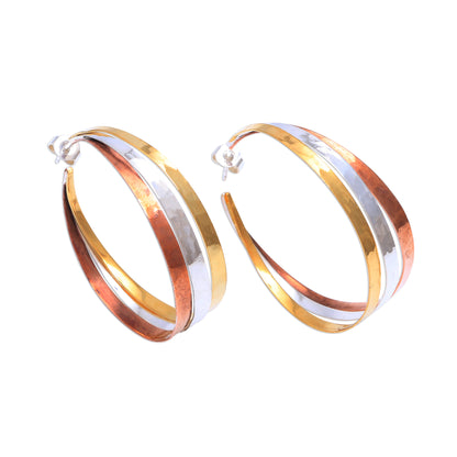 Metallic Rainbow Gold Accent Sterling Silver Half-Hoop Earrings from Bali