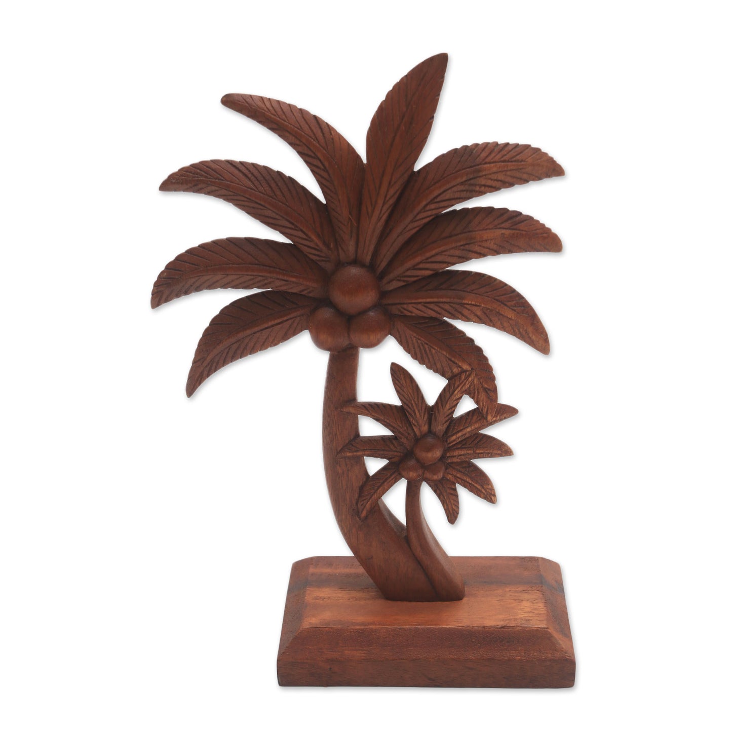 Coconut Trees Hand-Carved Wood Coconut Tree Statuette from Bali