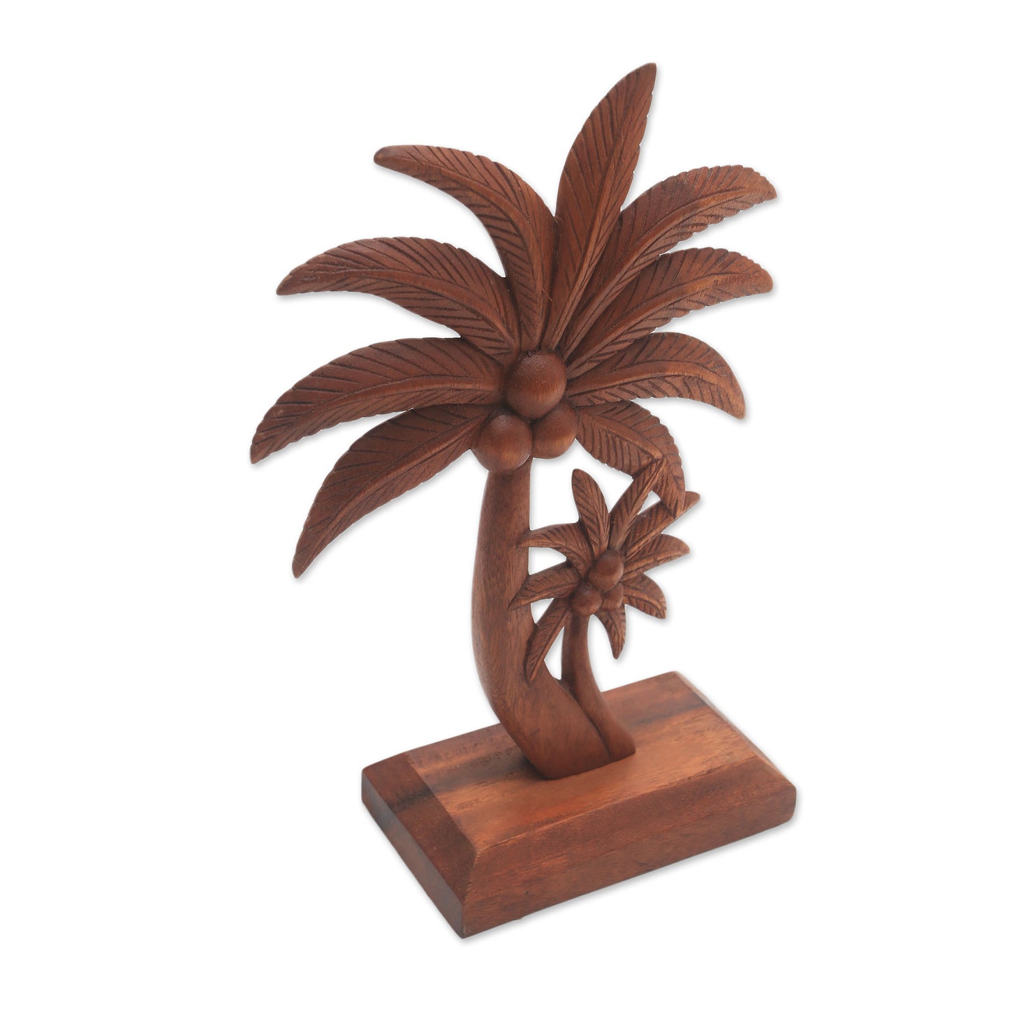 Coconut Trees Hand-Carved Wood Coconut Tree Statuette from Bali