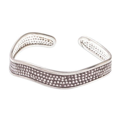 Texture Wave Handcrafted Karen Silver Textured Wave Cuff Bracelet