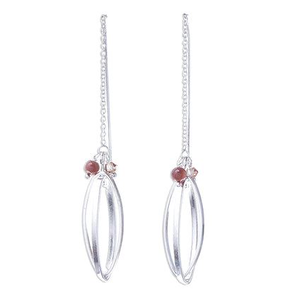 Nested Windows Double Ellipse on Chain Sterling Silver Threader Earrings