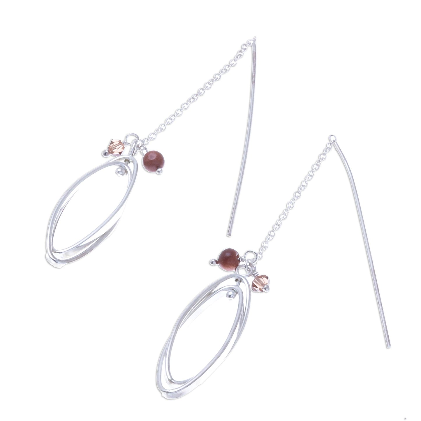 Nested Windows Double Ellipse on Chain Sterling Silver Threader Earrings