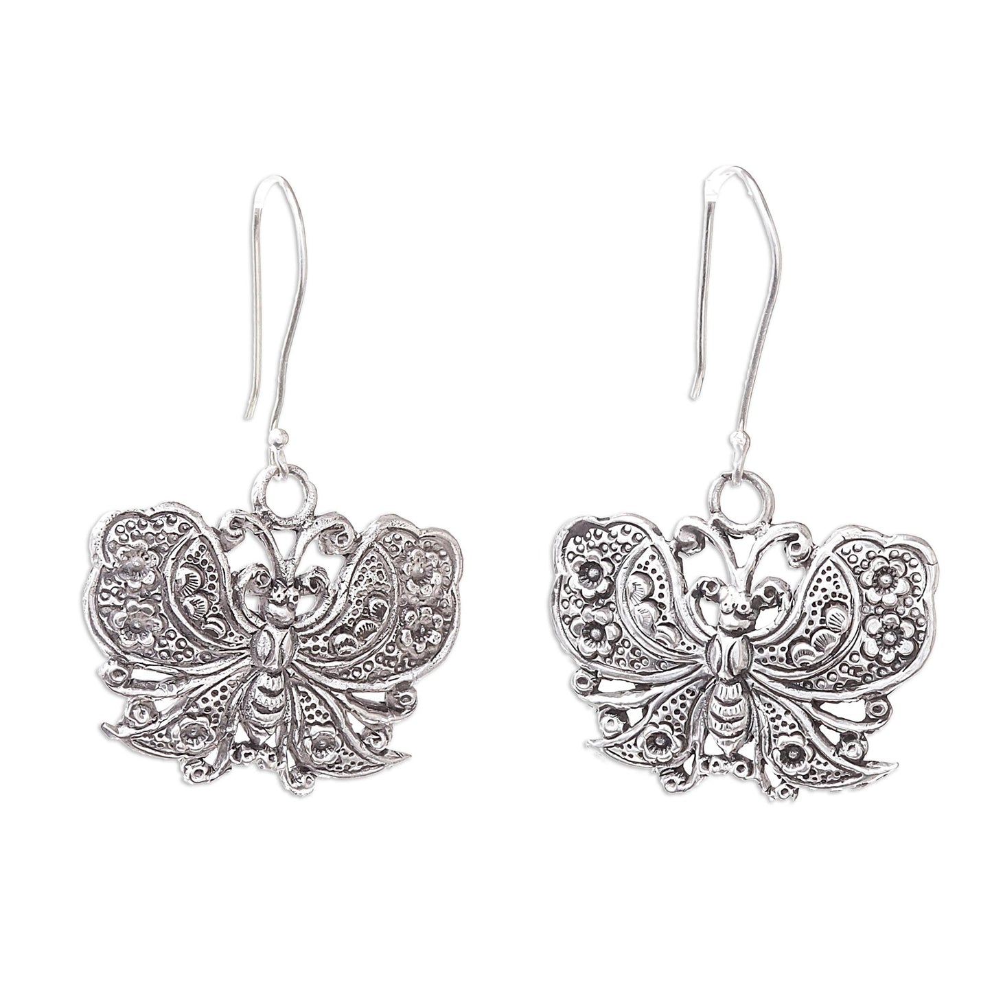 Fluttering Butterfly Handmade 925 Sterling Silver Butterfly Dangle Earrings