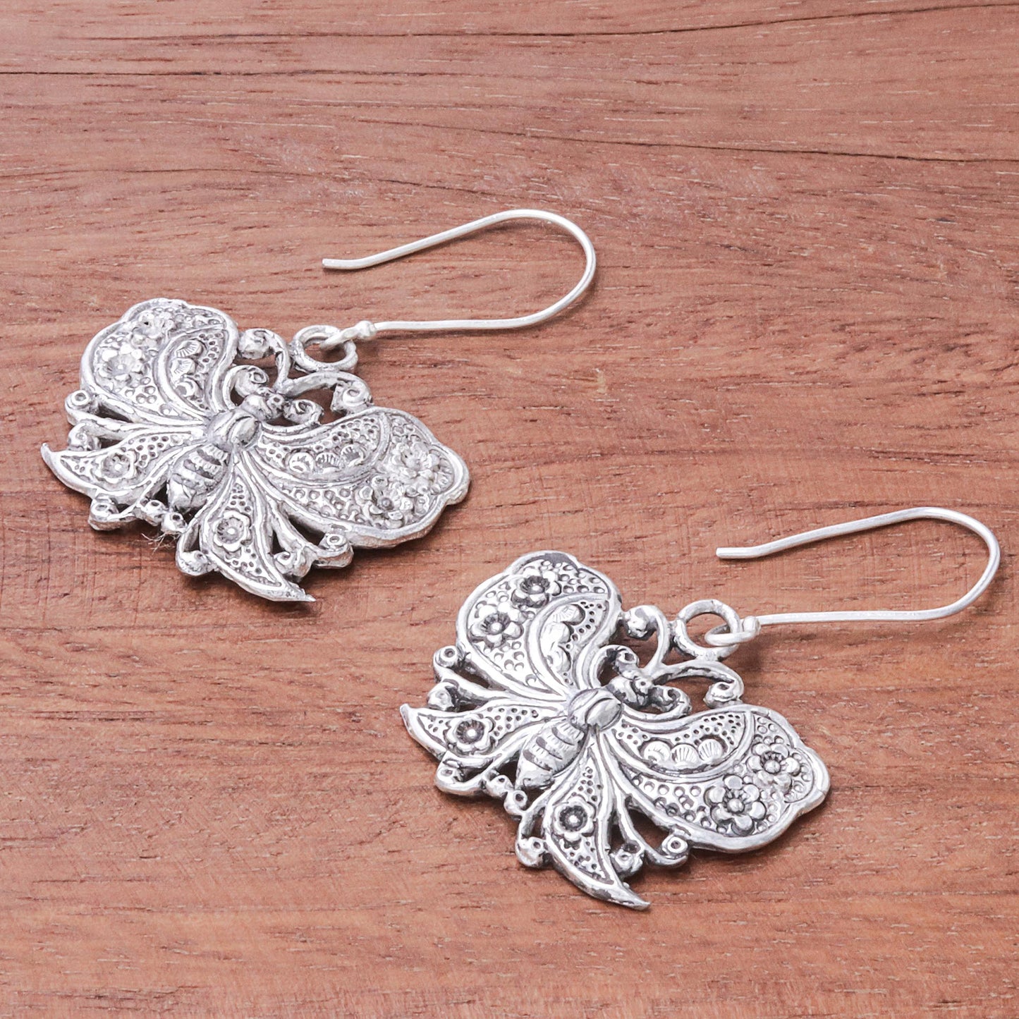 Fluttering Butterfly Handmade 925 Sterling Silver Butterfly Dangle Earrings