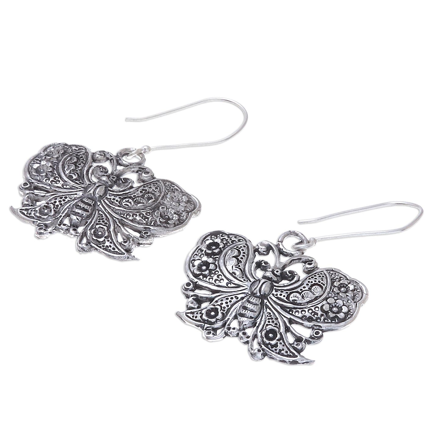 Fluttering Butterfly Handmade 925 Sterling Silver Butterfly Dangle Earrings