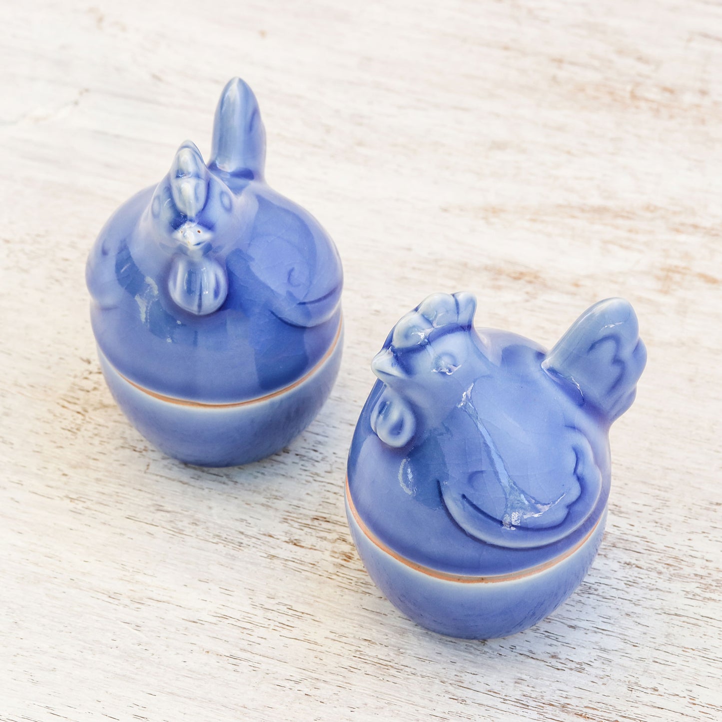 Hen Breakfast Blue Ceramic Hen Egg Cups from Thailand (Pair)