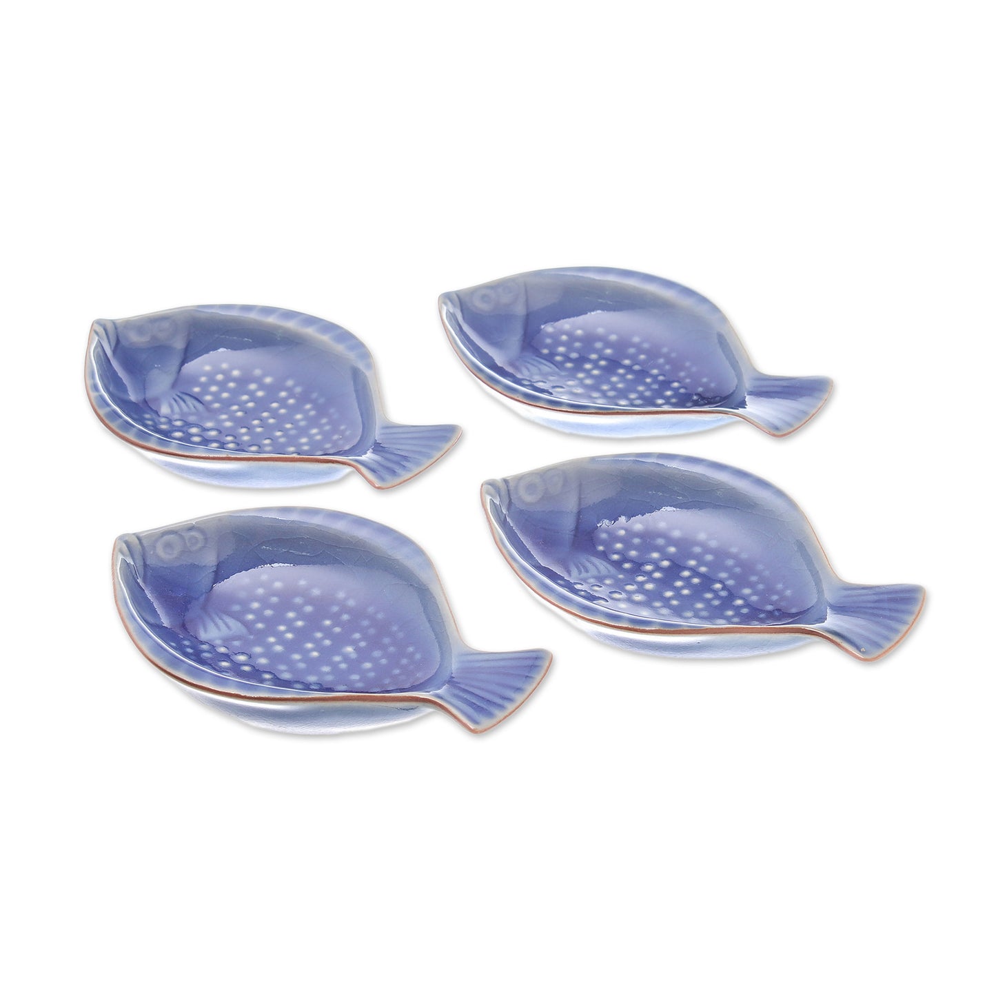 Festive Fish Fish-Shaped Blue Ceramic Appetizer Bowls (Set of 4)