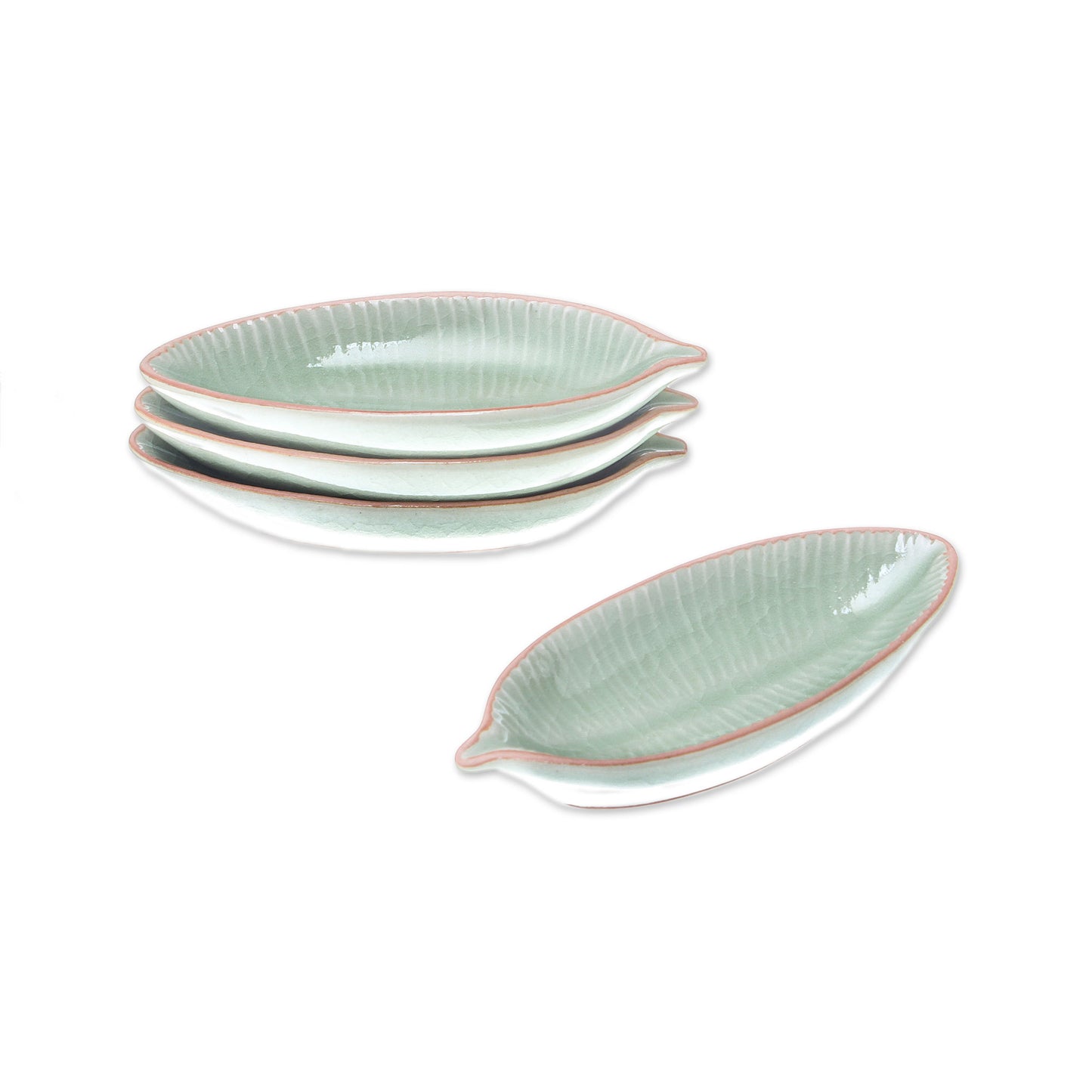 Festive Banana Leaf-Shaped Celadon Ceramic Appetizer Bowls (Set of 4)