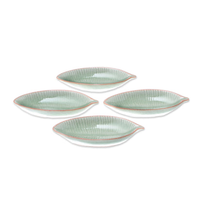 Festive Banana Leaf-Shaped Celadon Ceramic Appetizer Bowls (Set of 4)