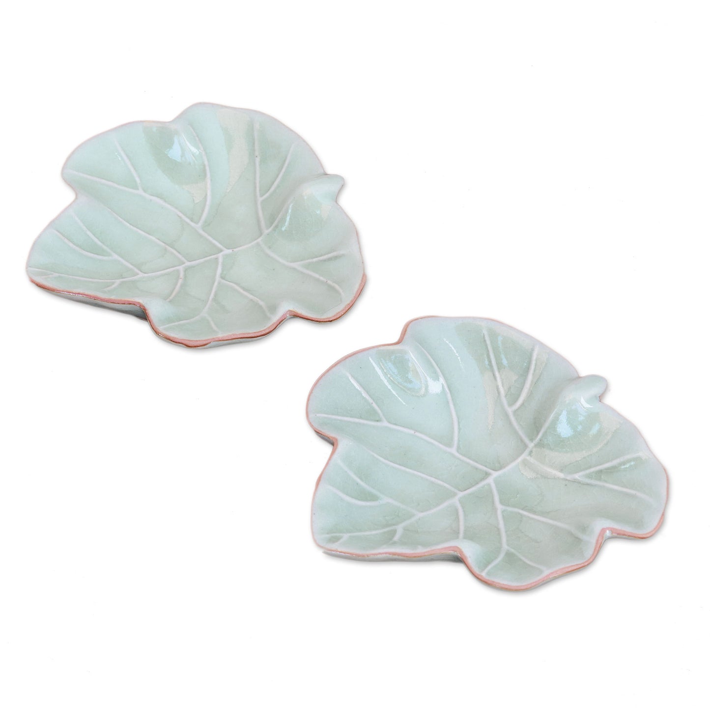 Ivy Gourd Leafy Celadon Ceramic Appetizer Bowls from Thailand (Pair)