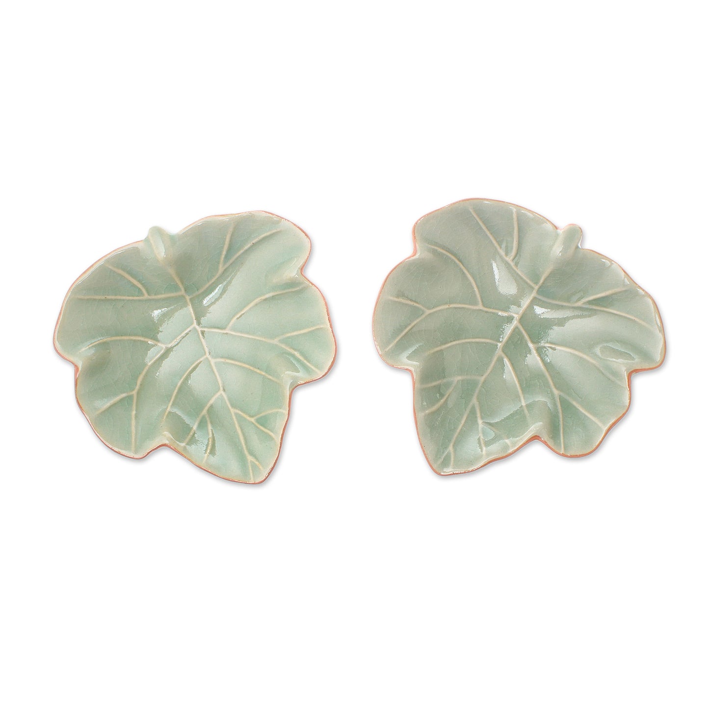 Ivy Gourd Leafy Celadon Ceramic Appetizer Bowls from Thailand (Pair)