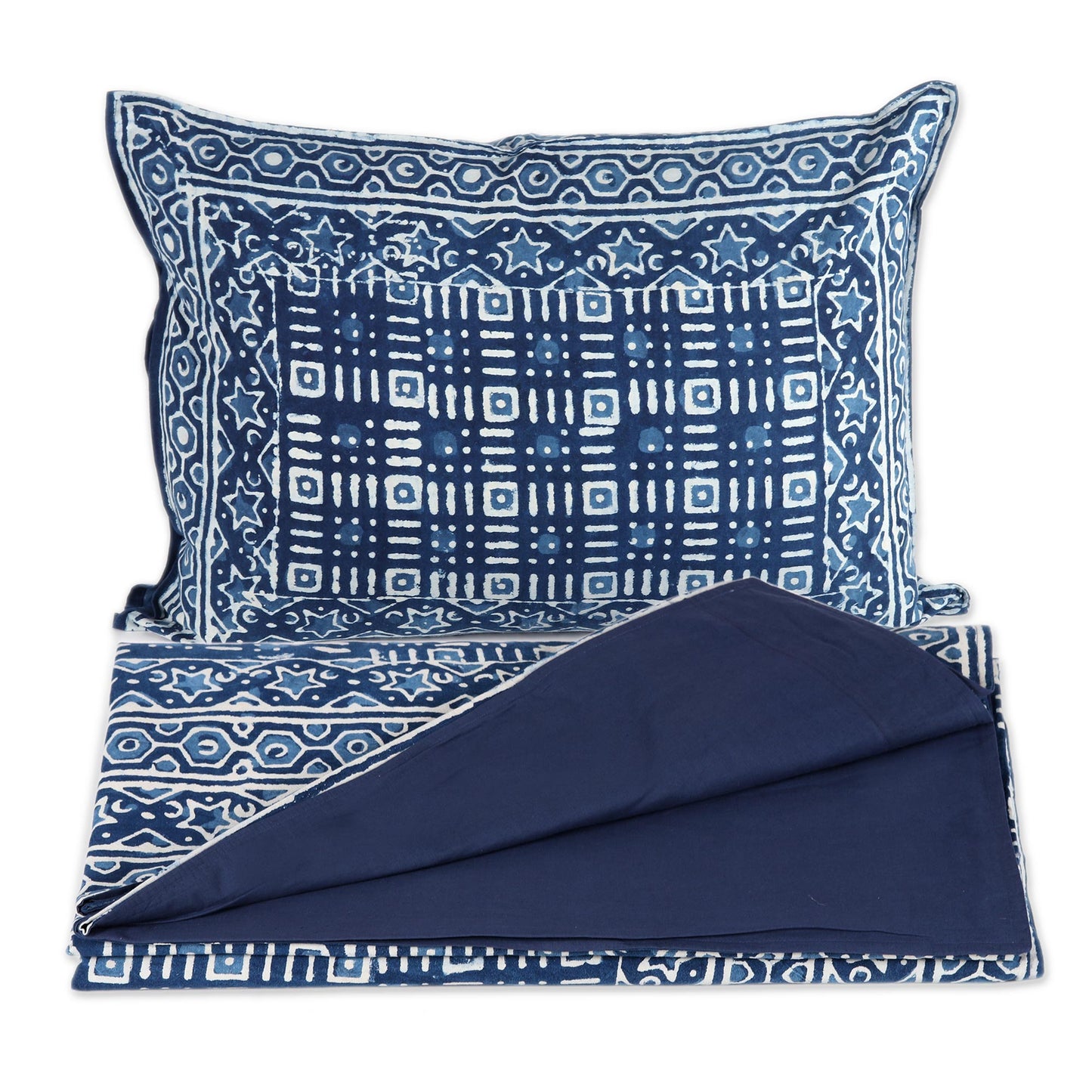 Rajasthani Indigo Hand Screen Printed Indian Cotton Duvet Cover and Shams