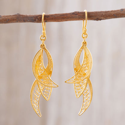 Windswept 24k Gold Plated Sterling Silver Filigree Dangle Earrings