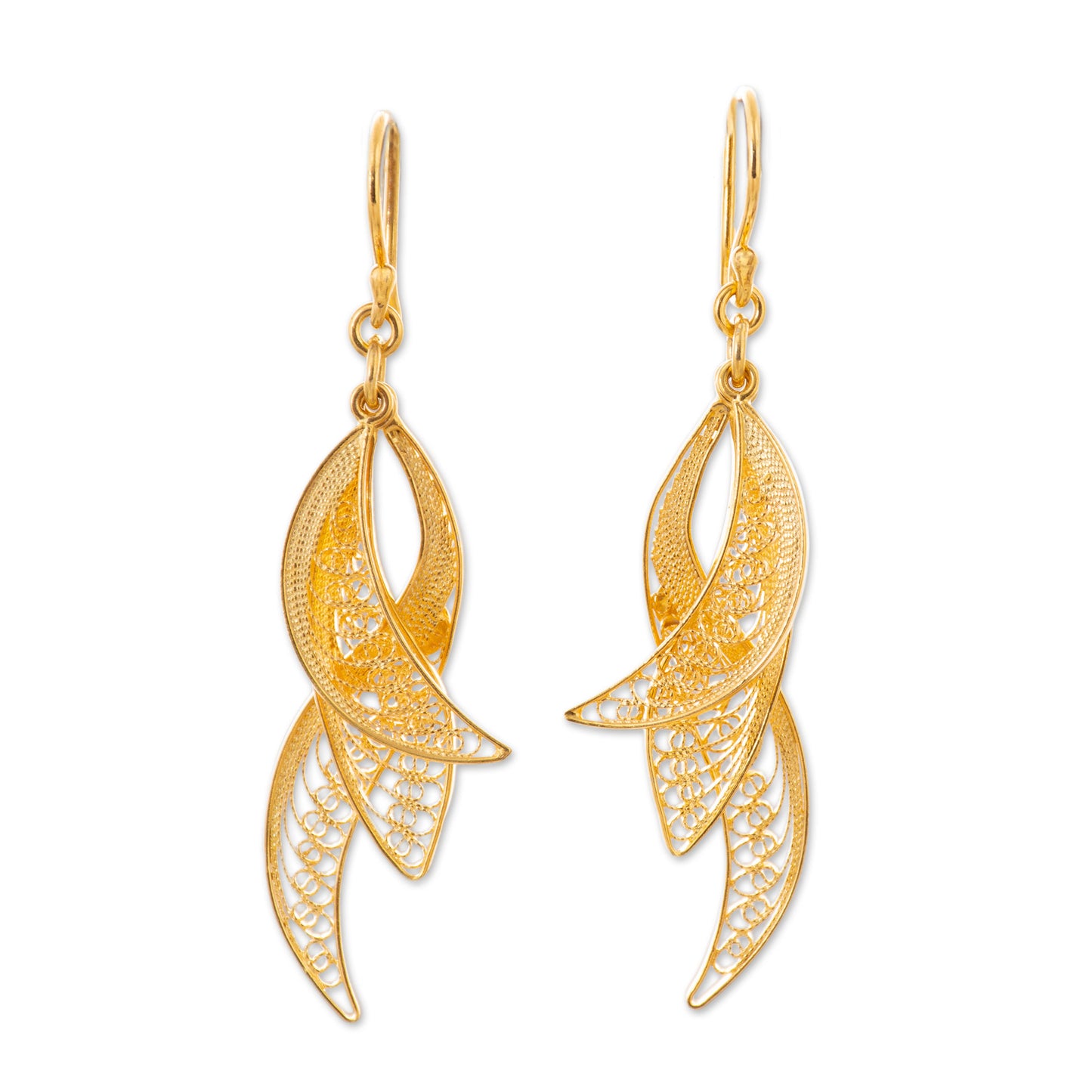 Windswept 24k Gold Plated Sterling Silver Filigree Dangle Earrings