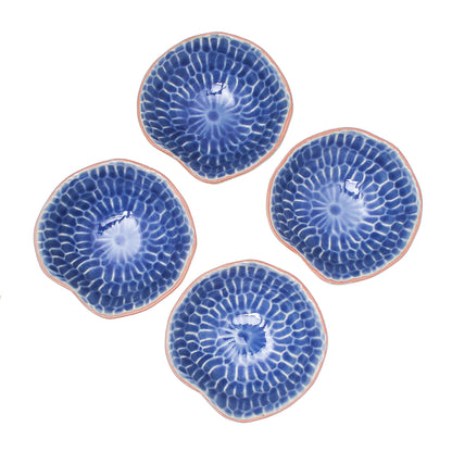 Sunflower Dream Blue Ceramic Appetizer Bowls from Thailand (Set of 4)