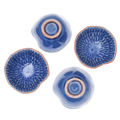 Sunflower Dream Blue Ceramic Appetizer Bowls from Thailand (Set of 4)