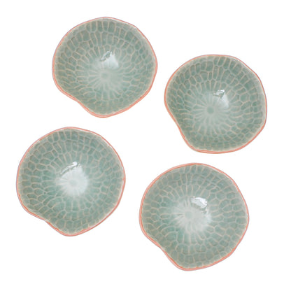 Sunflower Dream Celadon Ceramic Appetizer Bowls from Thailand (Set of 4)