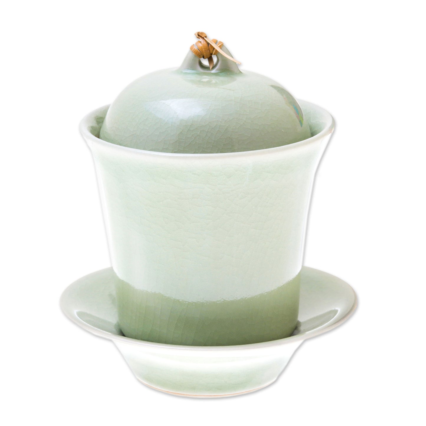 Cup of Comfort in Green Handcrafted Celadon Green Ceramic Soup Cup Lid Saucer Set