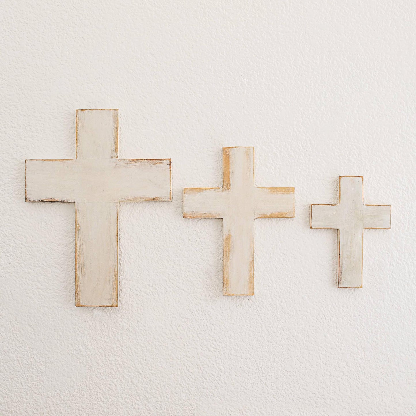 Symbol of Love in White Wood Wall Crosses in White from Guatemala (Set of 3)