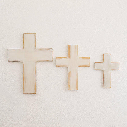 Symbol of Love in White Wood Wall Crosses in White from Guatemala (Set of 3)