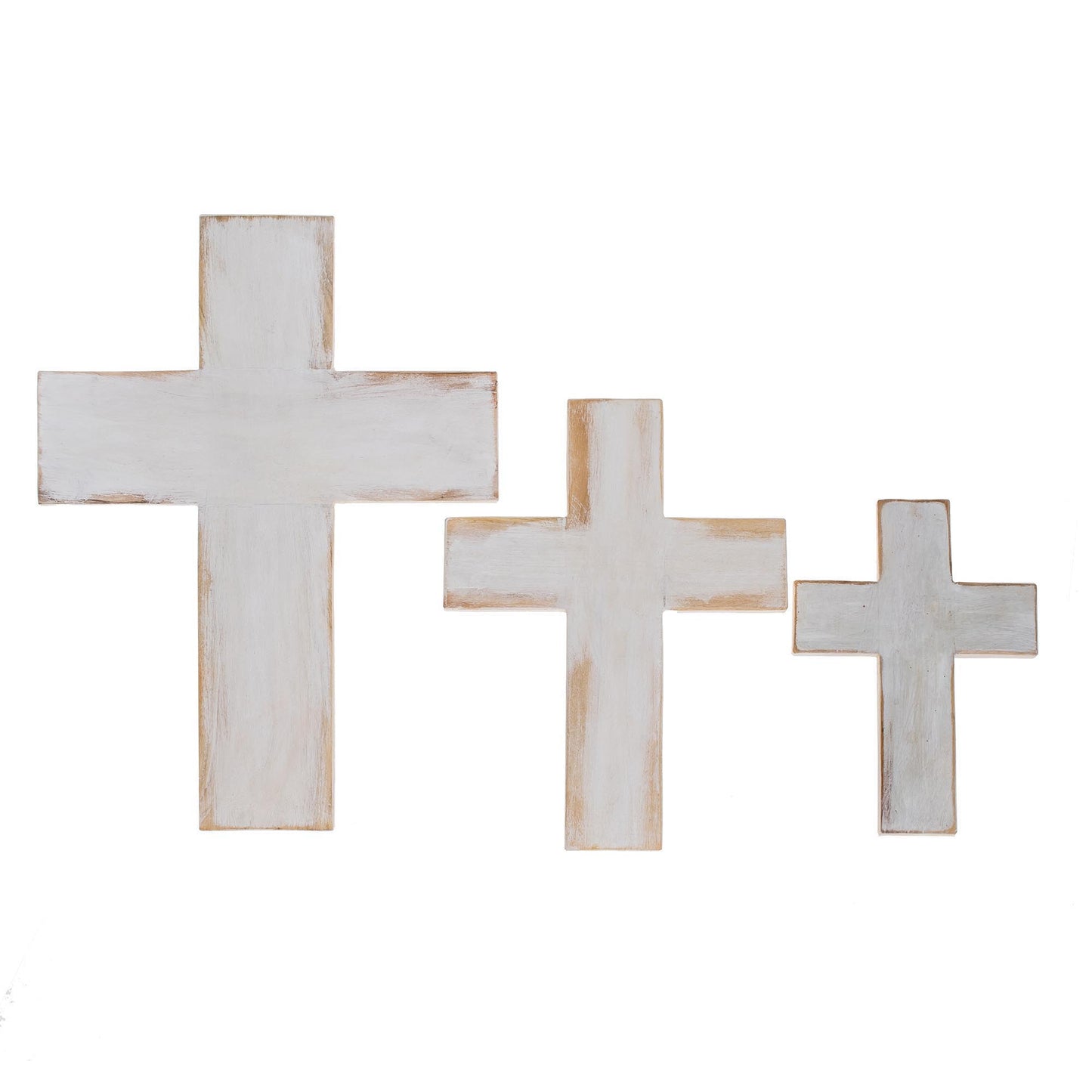 Symbol of Love in White Wood Wall Crosses in White from Guatemala (Set of 3)