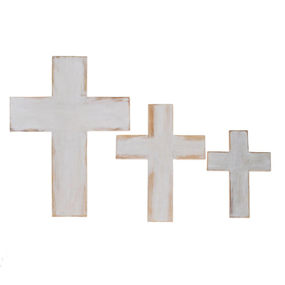 Symbol of Love in White Wood Wall Crosses in White from Guatemala (Set of 3)