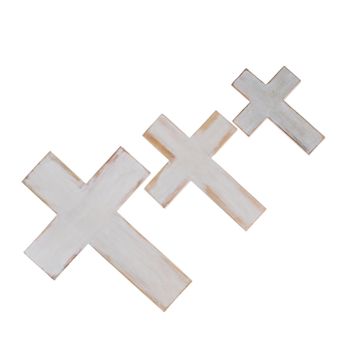 Symbol of Love in White Wood Wall Crosses in White from Guatemala (Set of 3)