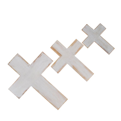 Symbol of Love in White Wood Wall Crosses in White from Guatemala (Set of 3)
