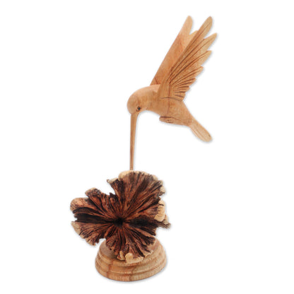 Feasting Hummingbird Jempinis Wood Hummingbird Sculpture from Bali