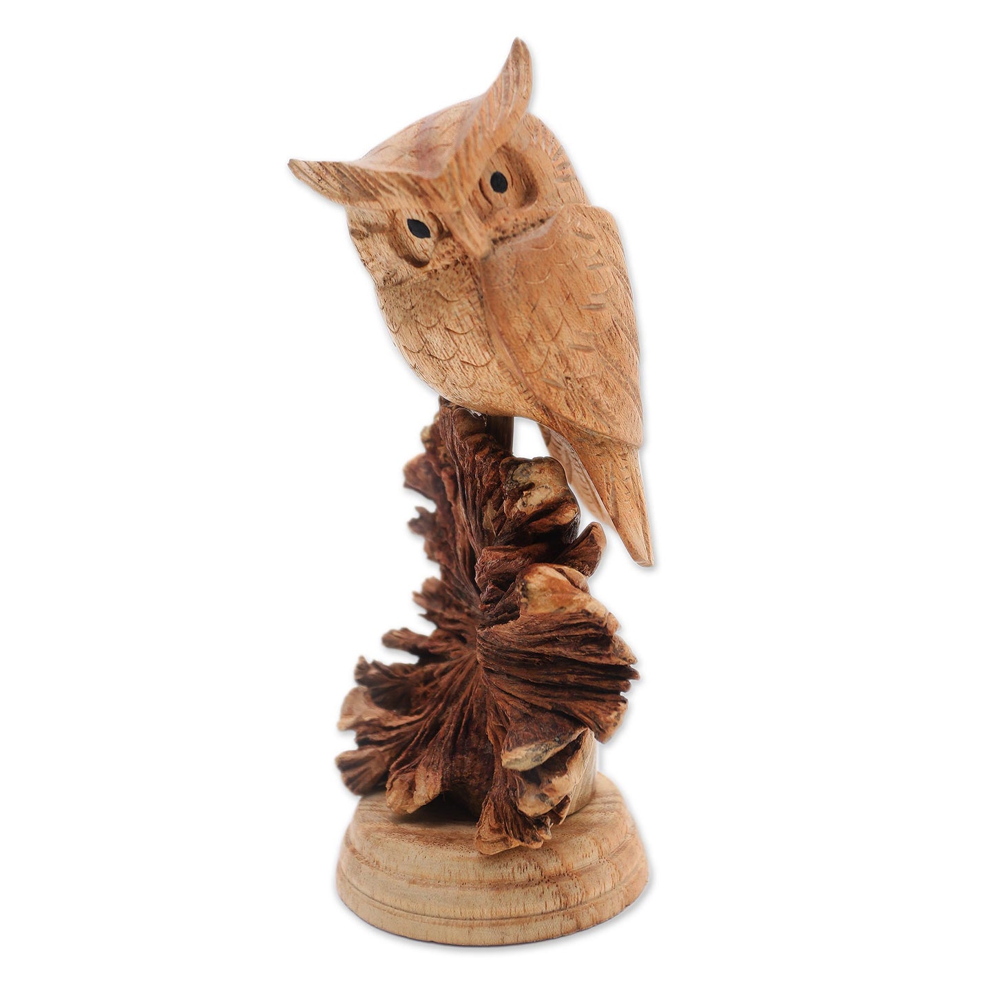 Perched Owl Jempinis Wood Owl Sculpture from Bali