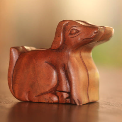 Playful Dog Handmade Suar Wood Dog Puzzle Box from Bali