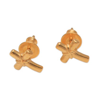 Regal Cross Gold Plated Sterling Silver Cross Earrings from Bali