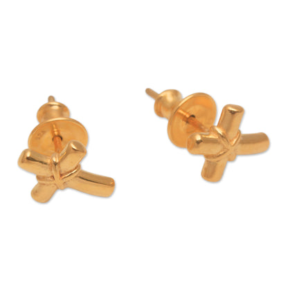 Regal Cross Gold Plated Sterling Silver Cross Earrings from Bali