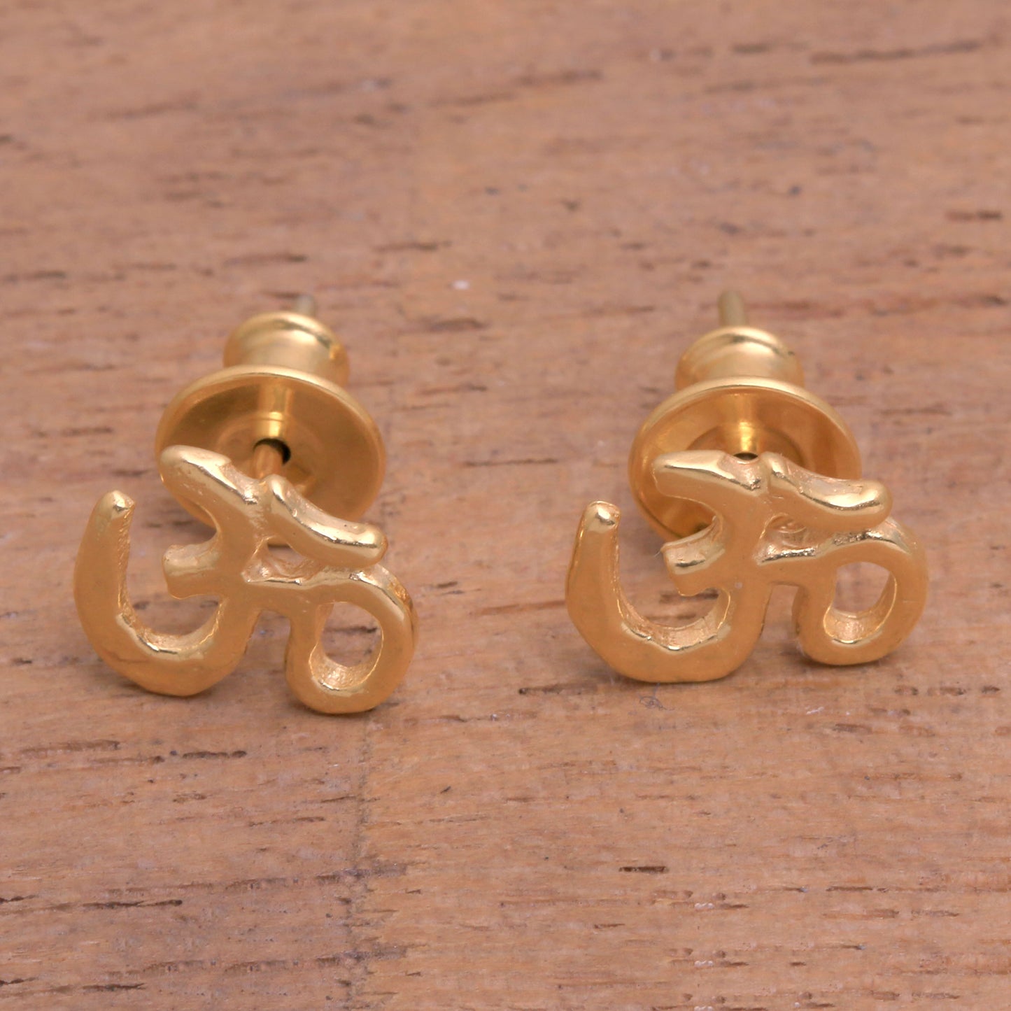 Regal Omkara Gold Plated Sterling Silver Om Stud Earrings from Bali