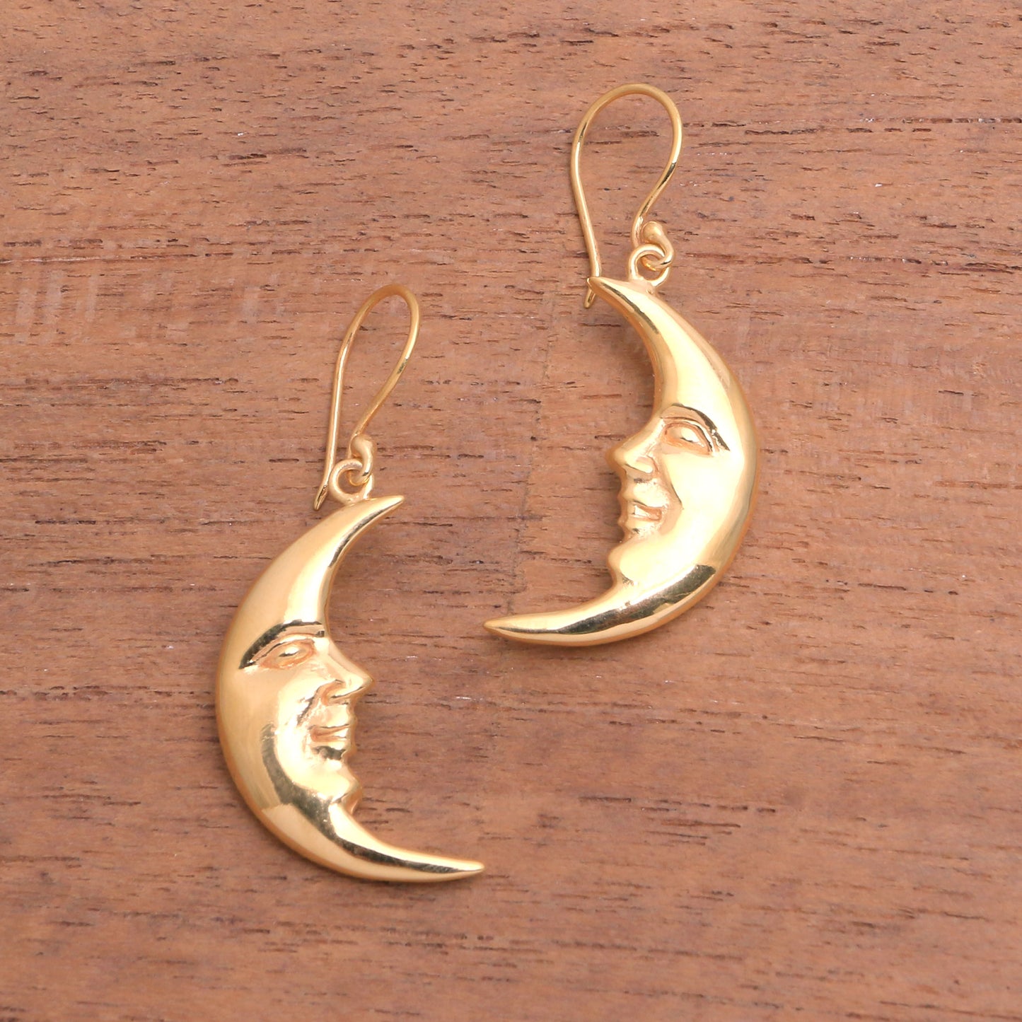 Happy Moon Gold Plated Sterling Silver Moon Dangle Earrings from Bali