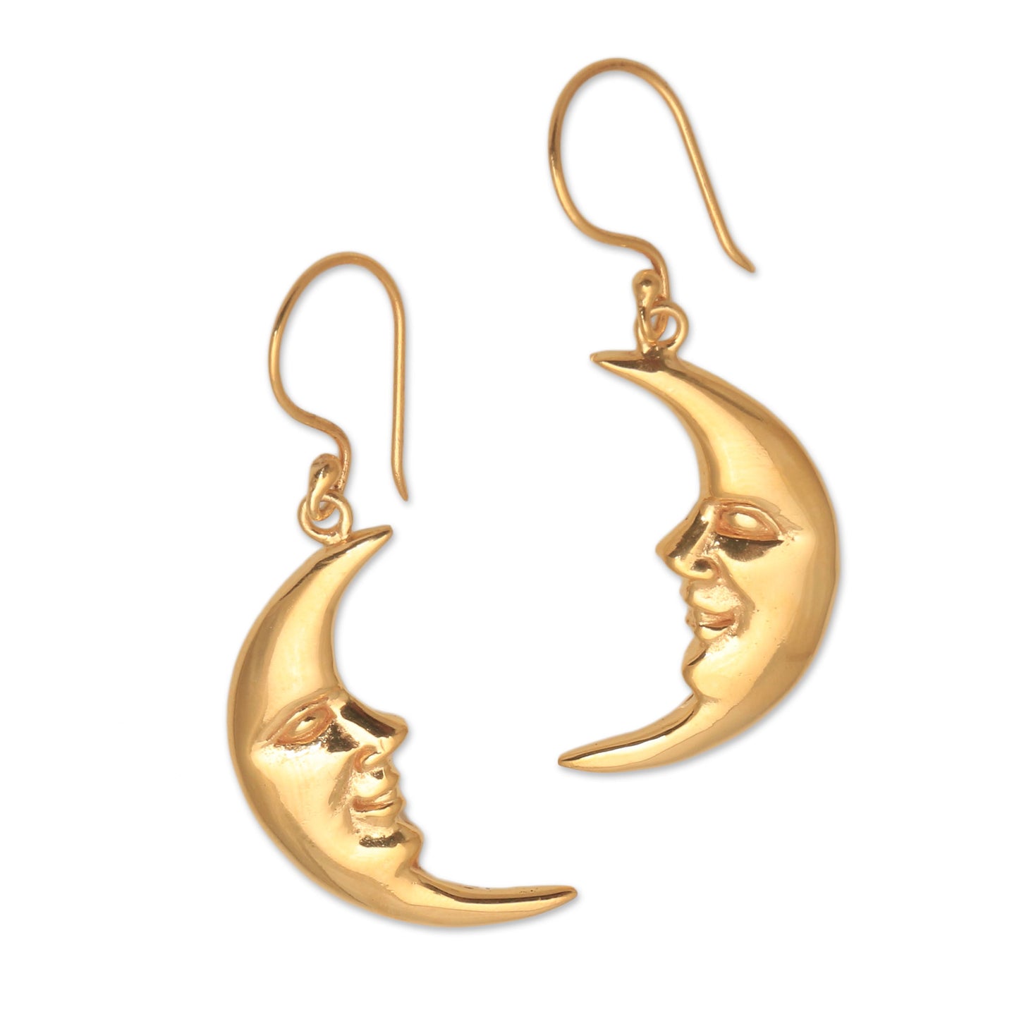 Happy Moon Gold Plated Sterling Silver Moon Dangle Earrings from Bali