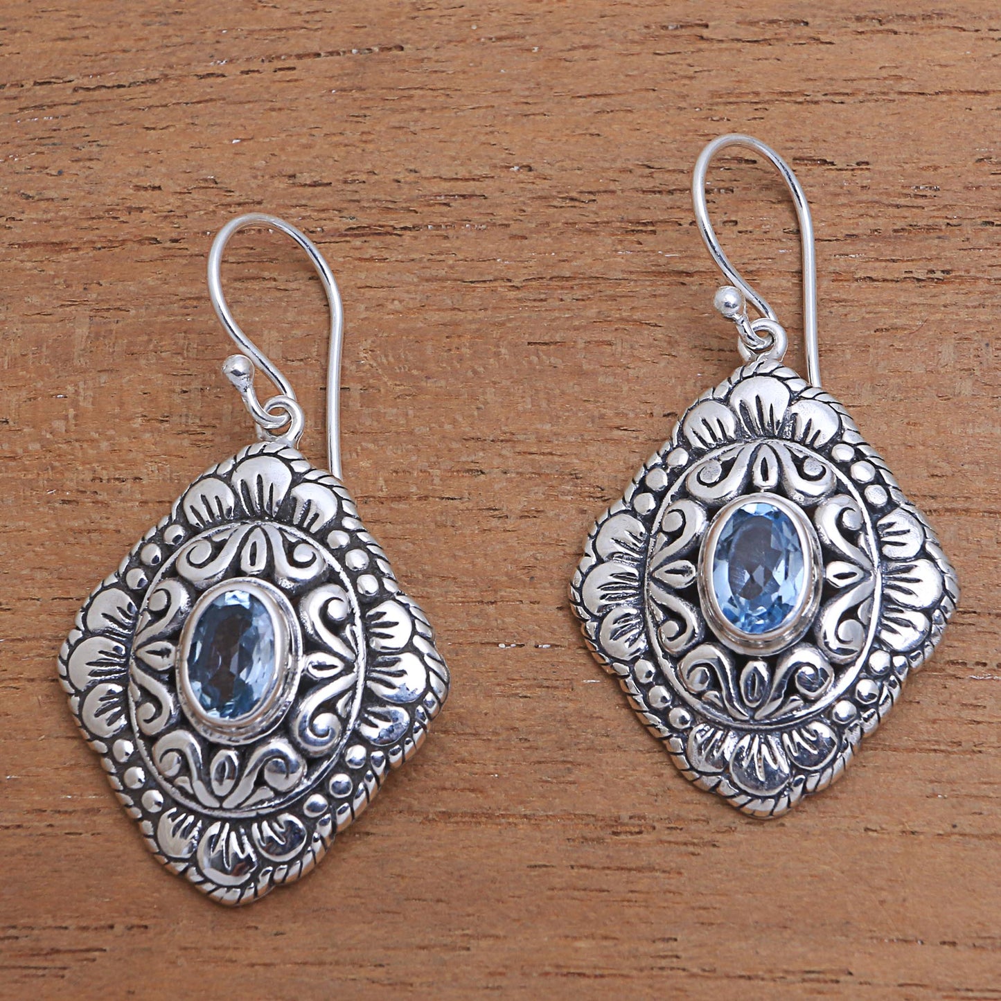 Bali Oval Oval Blue Topaz Dangle Earrings from Bali