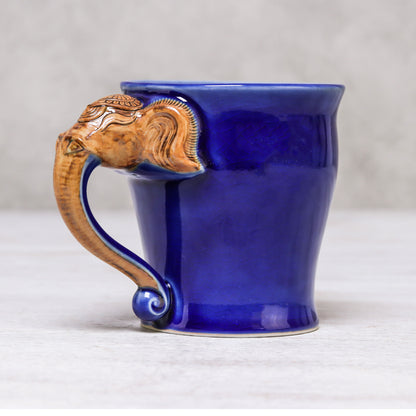 Elephant Handle in Blue Celadon Ceramic Elephant Mug in Blue from Thailand (10 oz.)