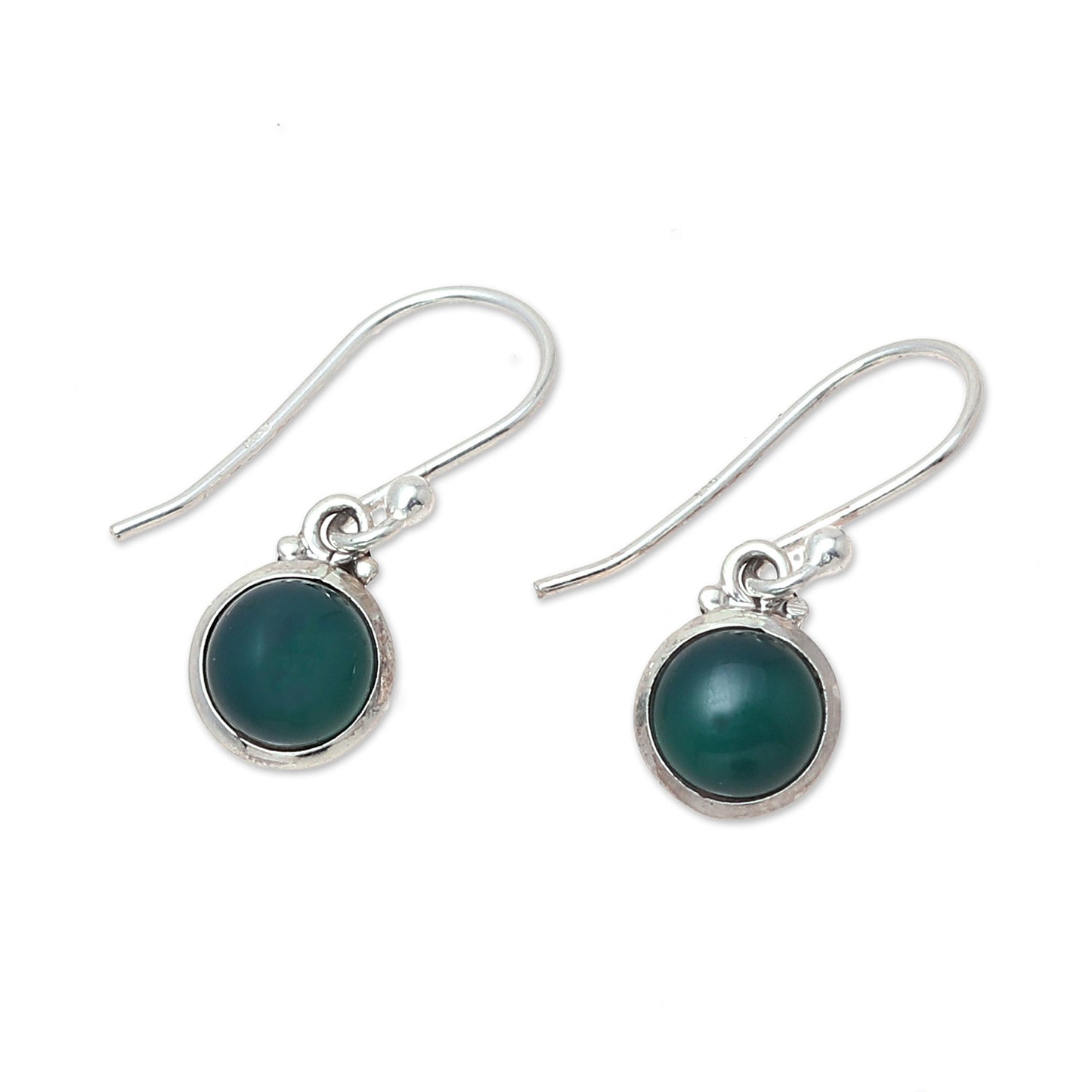 Happy Glow Round Green Onyx Dangle Earrings from India