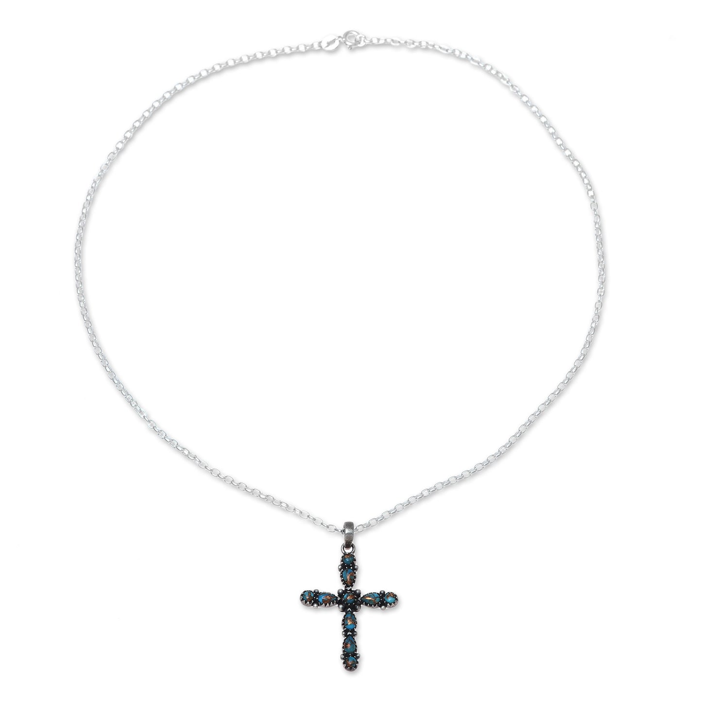 Vibrant Cross 925 Sterling Silver and Composite Turquoise Cross Necklace