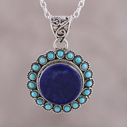 Glamorous Bloom Lapis Lazuli and Composite Turquoise Pendant Necklace