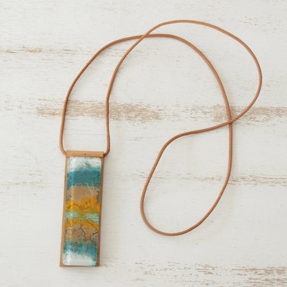 Earth Ocean Earth-Tone Glass and Leather Pendant Necklace from Brazil