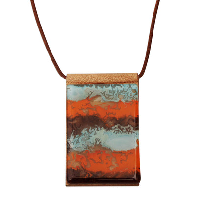 Waves of Fire Glass & Leather Pendant Necklace